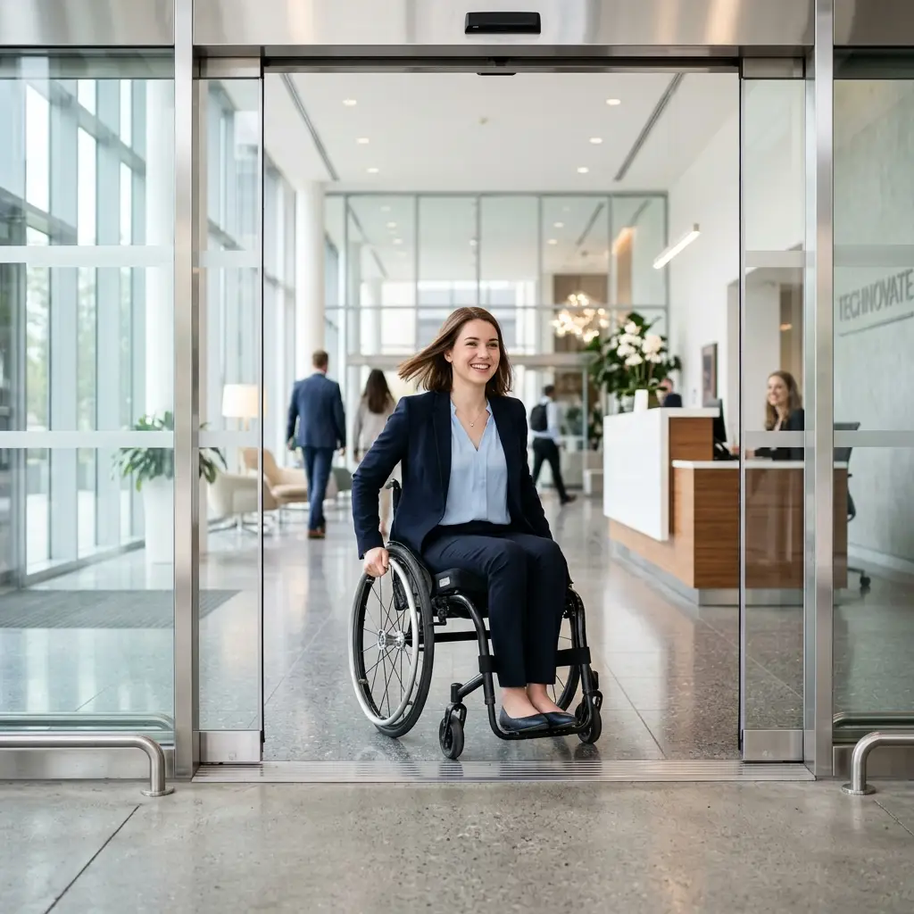 Wheelchair-accessible automatic entrance