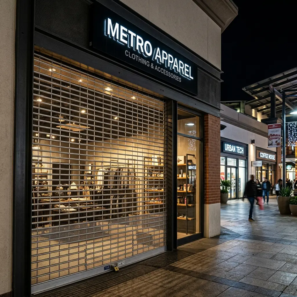 Security roller shutters installation Manchester on a high street shop front
